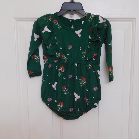 NWT Kyte Baby Long Sleeve Green Mistletoe Print Bubble Romper sz 12-18 Months - Picture 1 of 1